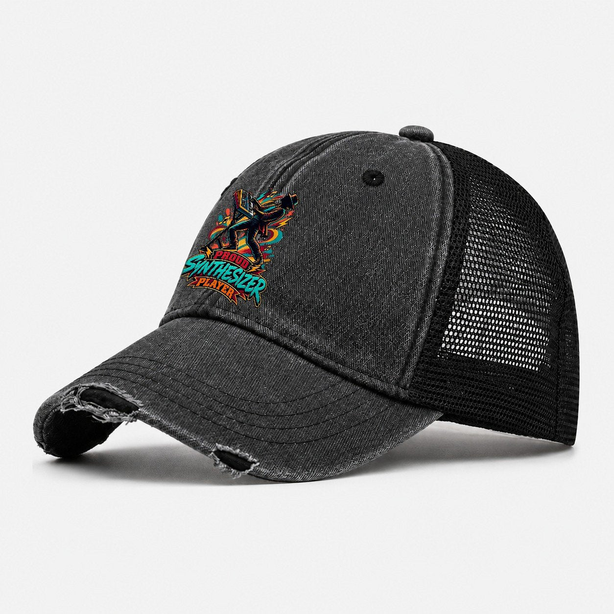 Proud Synthesizer Player Music Instruments Washed Trucker Hat – Black