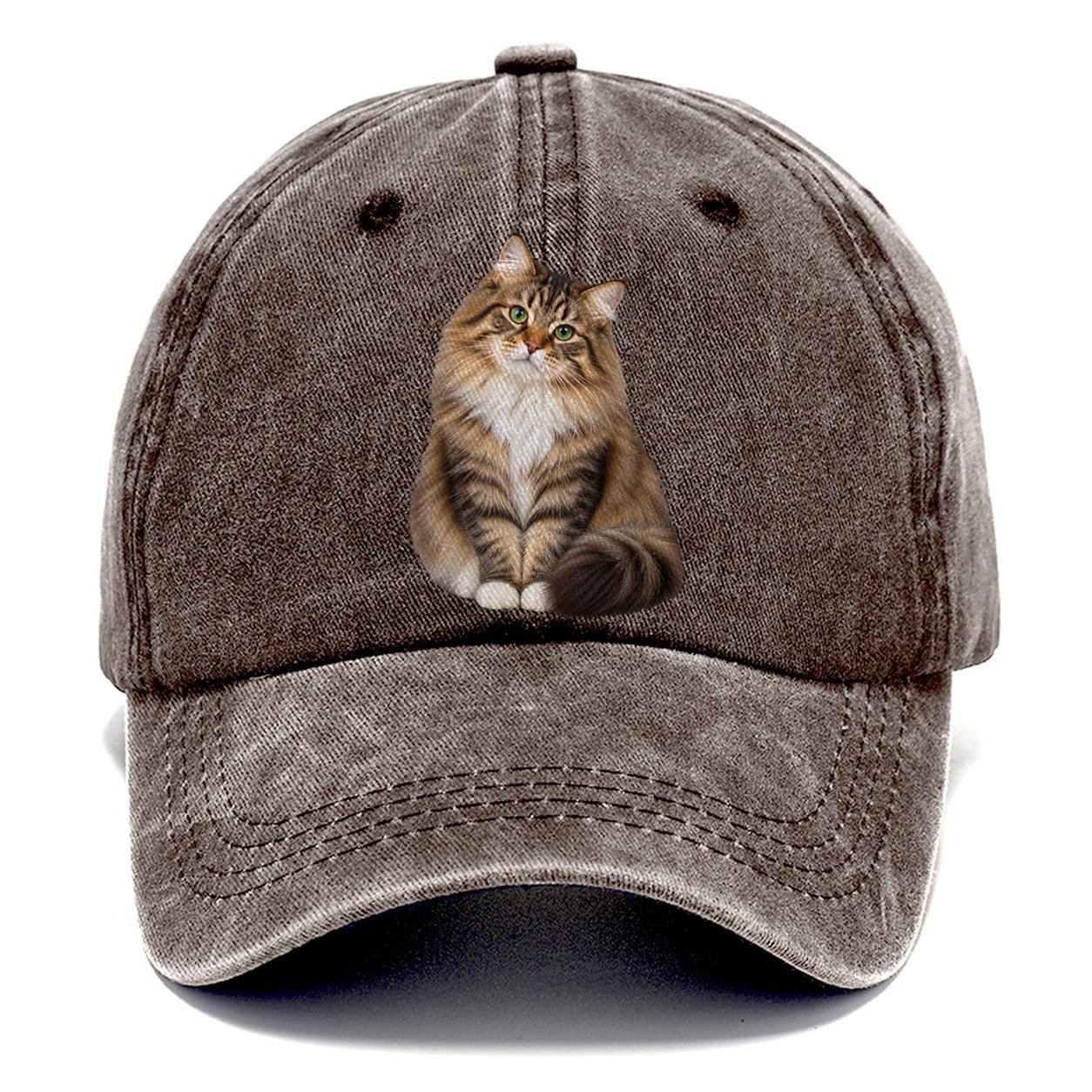 Siberian Seated Portrait Realistic Cat Portrait Classic Cap – Brown