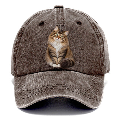 Siberian Seated Portrait Realistic Cat Portrait Classic Cap – Brown