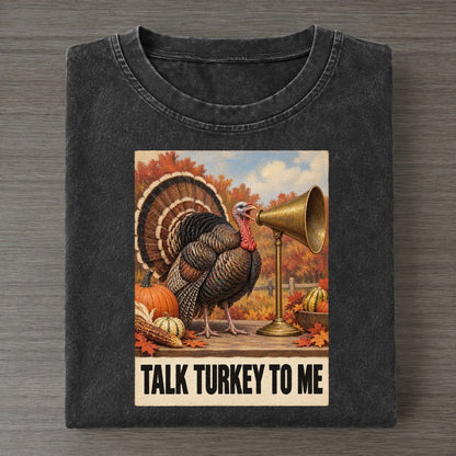 Talk Turkey To Me Painted Pop Culture Pun Vintage T-shirt – Black