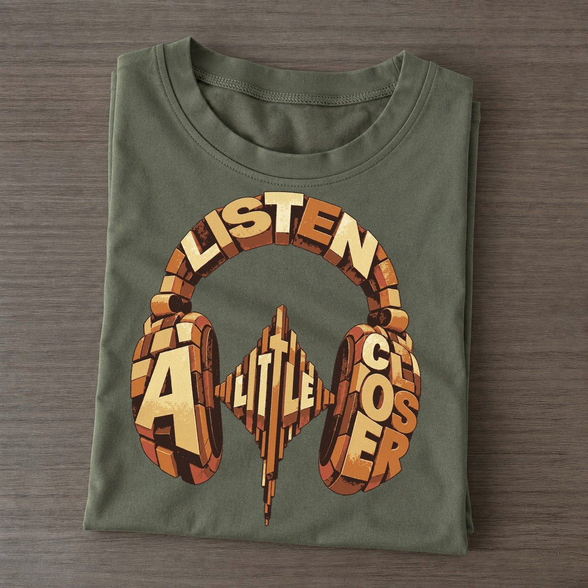 Headphone Pulse Letter Sculpture Classic T-shirt – Army Green