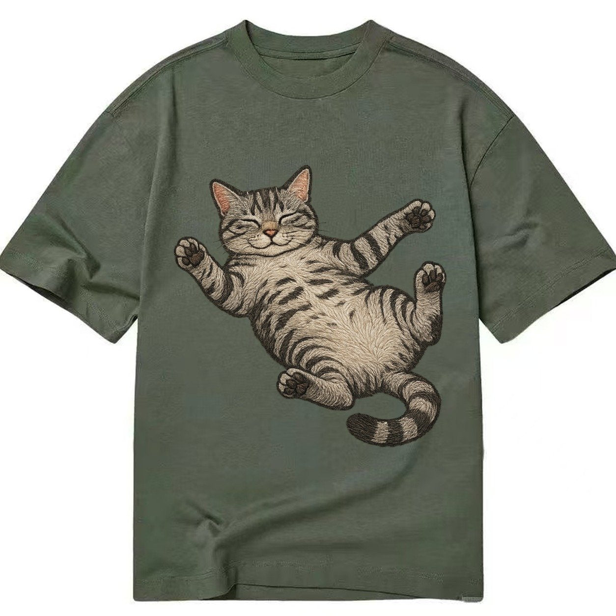 American Shorthair Silver Tabby Classic Pattern Fully Relaxe Classic T-shirt – Army Green