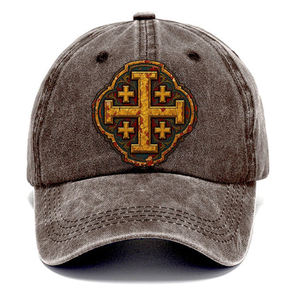 Gold Leaf On Gesso Panel Jerusalem Cross Classic Cap – Brown