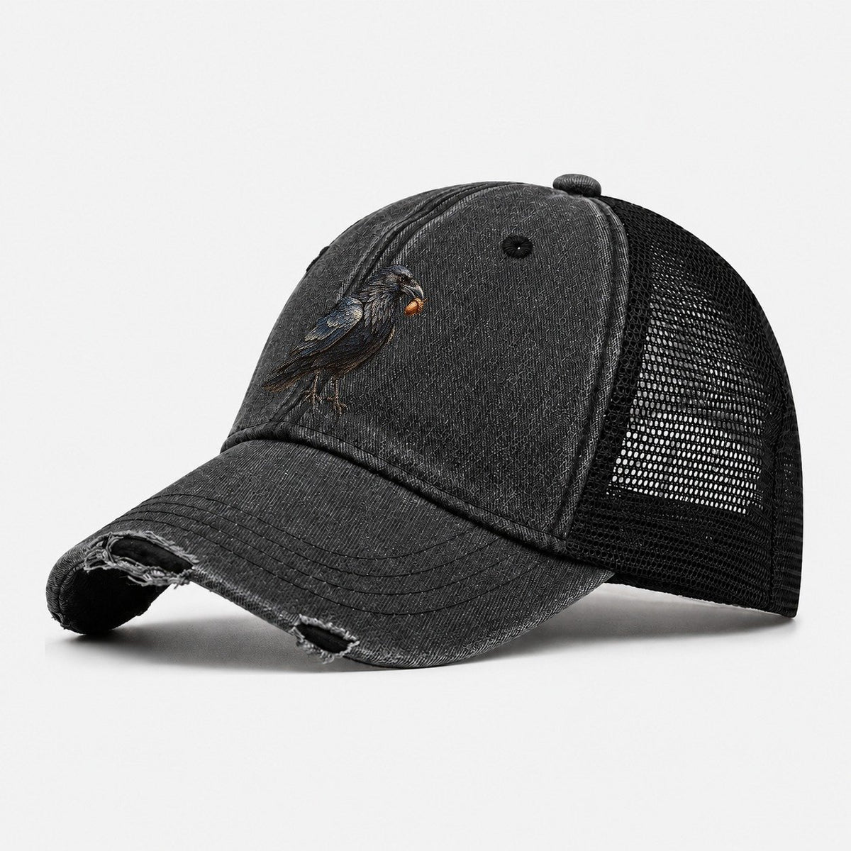 Raven With Acorn Everyday Originals Washed Trucker Hat – Black