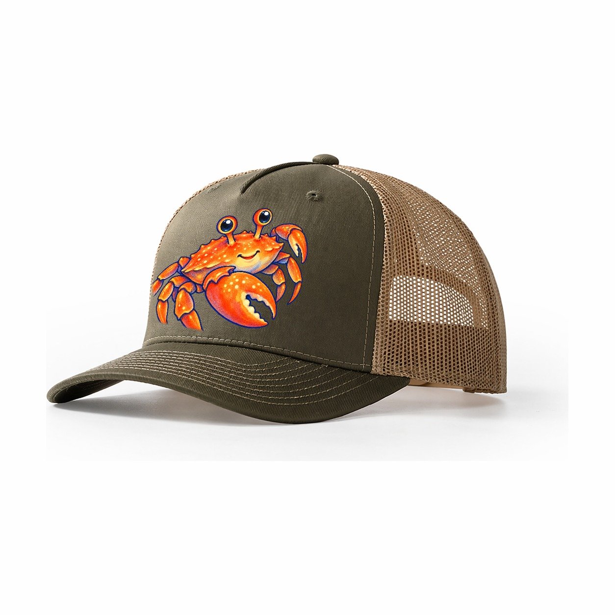 Crab Side Scuttle Sea Sprite Trucker Hat – Olive Khaki