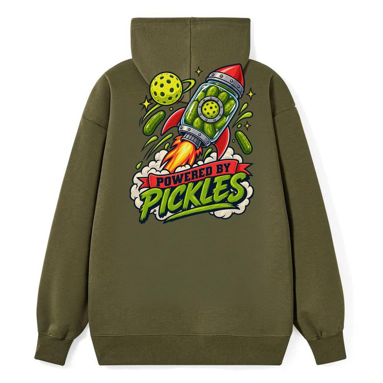 Powered By Pickles Pickleball Life Classic Pullover Hoodie – Armygreen