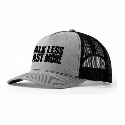 Talk Less Cast More Fishing Club Trucker Hat – Sport Grey Black