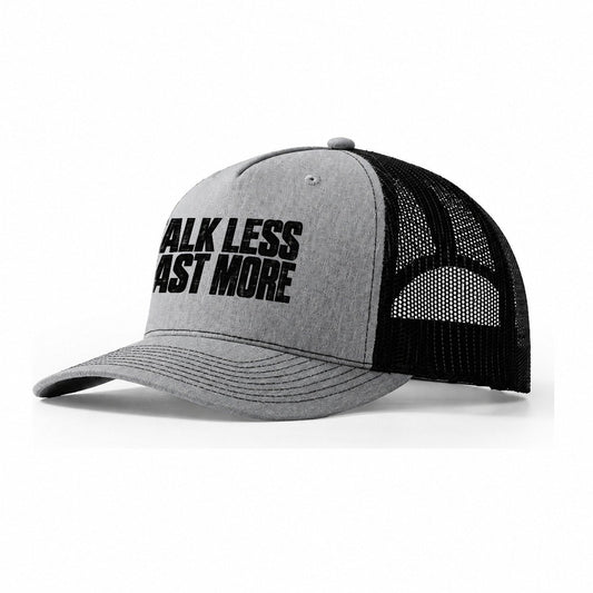 Talk Less Cast More Fishing Club Trucker Hat – Sport Grey Black