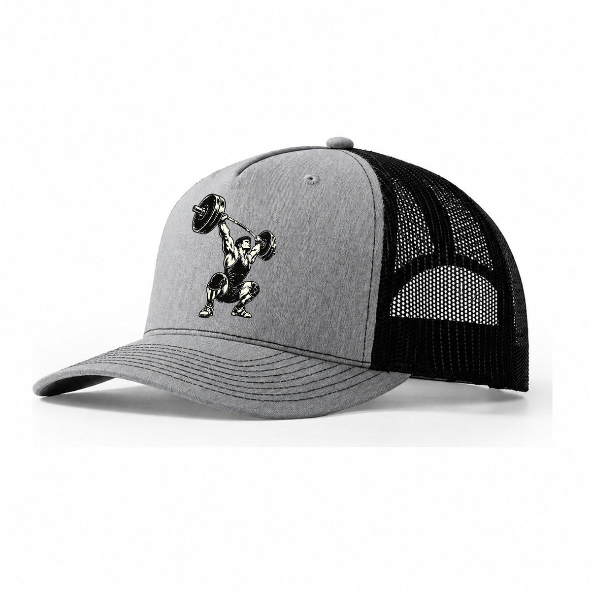 Weightlifter Snatch Lockout Global Sports Ink Figures Trucker Hat – Sport Grey Black