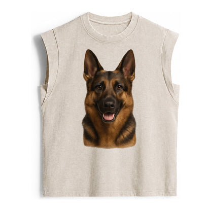 German Shepherd Portrait Vintage Washed Tank – Beige