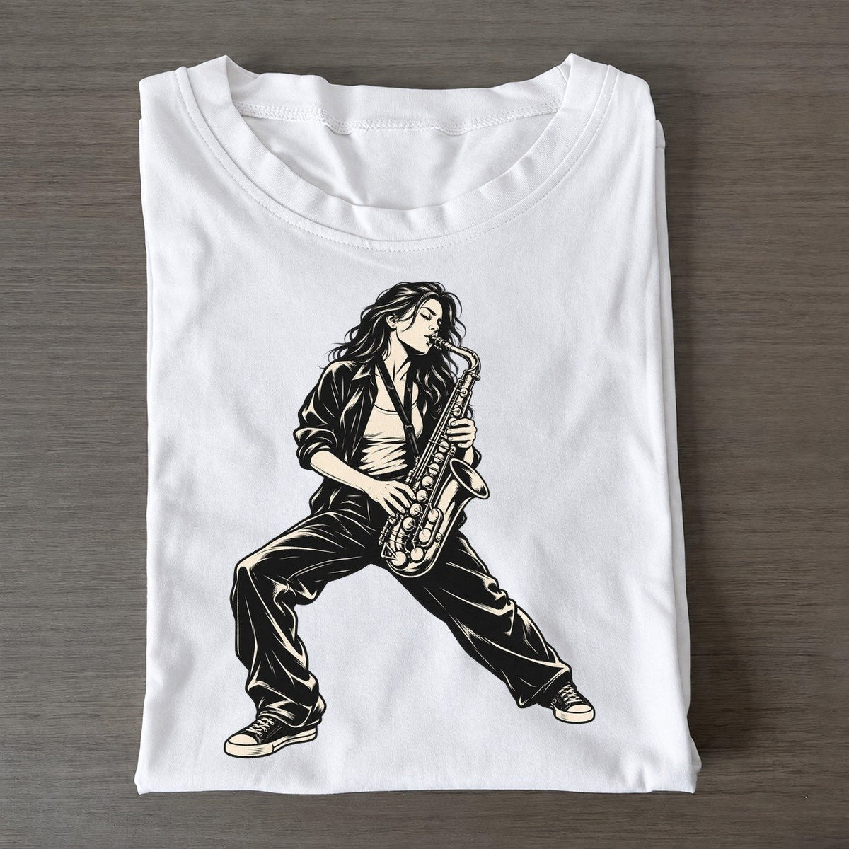 Saxophonist Standing Solo Global Music Ink Figures Classic T-shirt – White