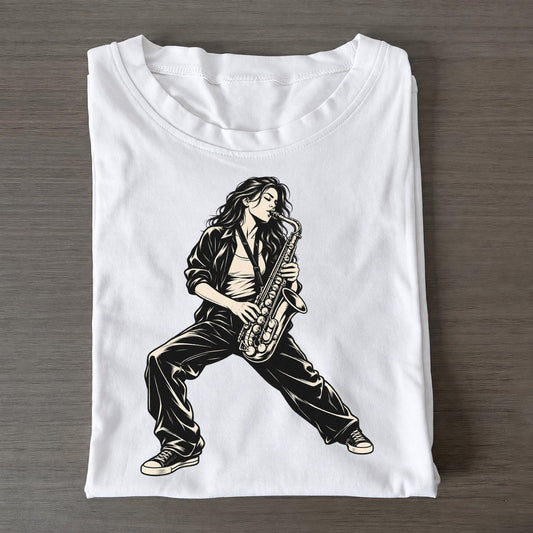 Saxophonist Standing Solo Global Music Ink Figures Classic T-shirt – White