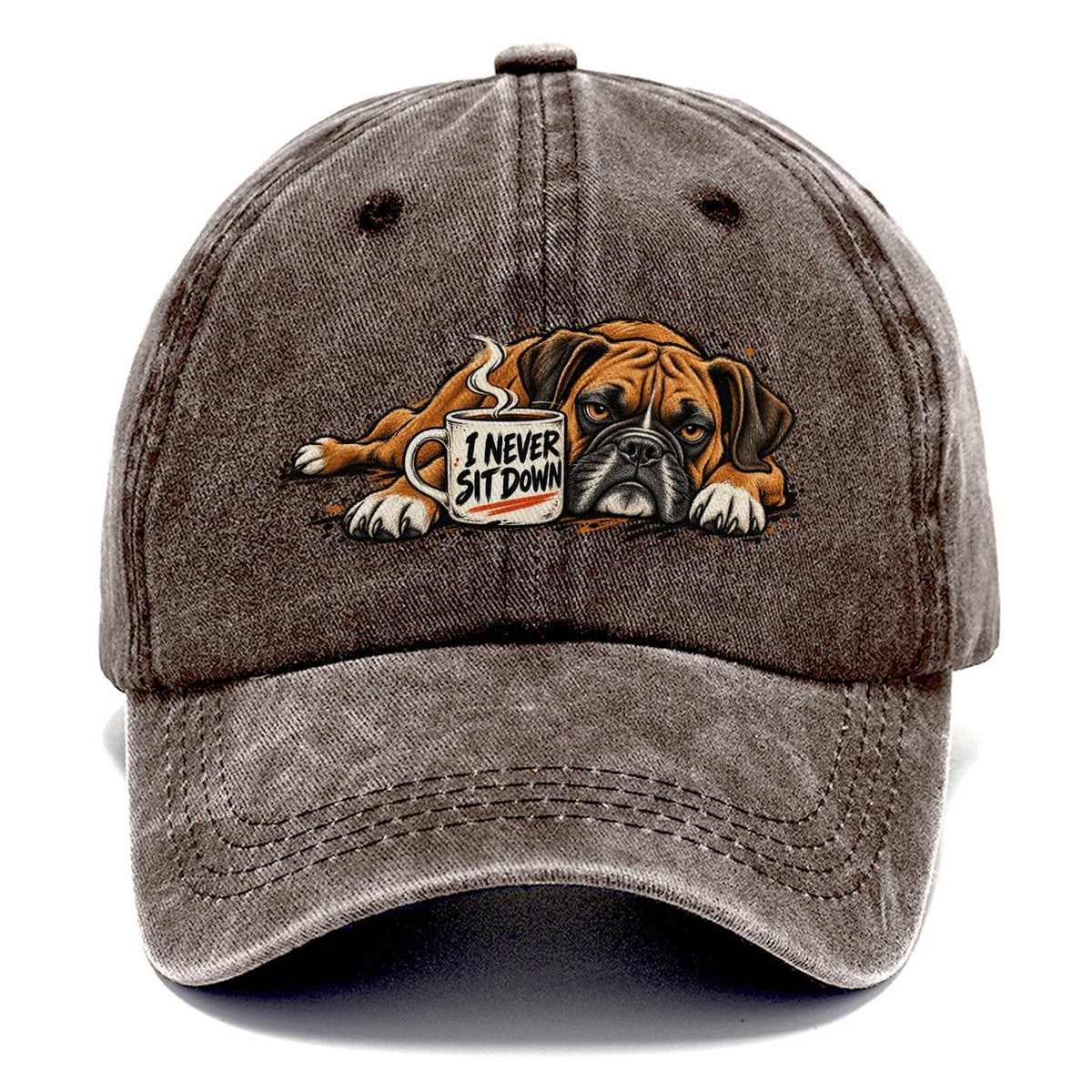 I Never Sit Down Boxer Dog Coffee Classic Cap – Brown