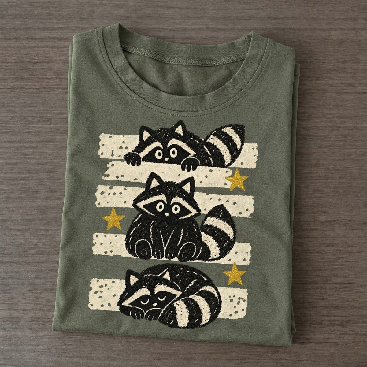 Chalk Raccoons Night Stripes Classic T-shirt – Army Green