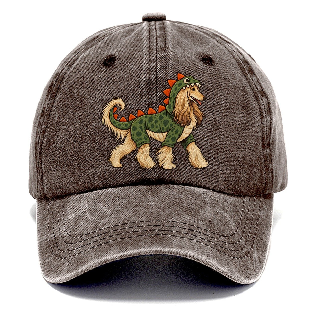 One Afghan Hound In Halloween Costume Dinosaur Costume With Soft Felt Spikes Down The Back Halloween Dog Parade Classic Cap – Brown