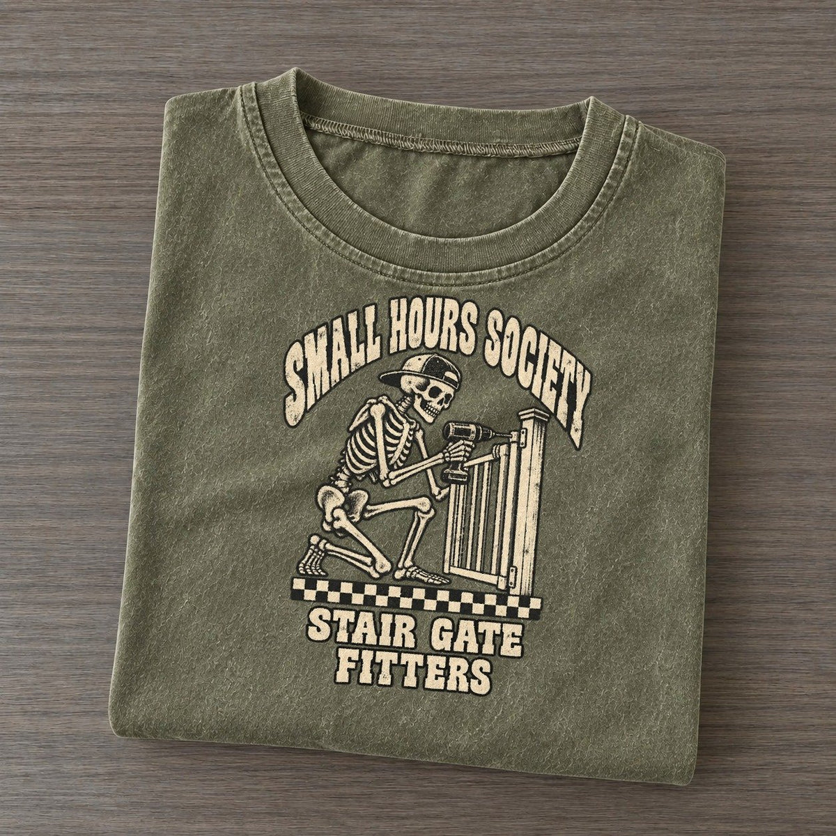 Gate Builder Small Hours Society Vintage T-shirt – Army Green