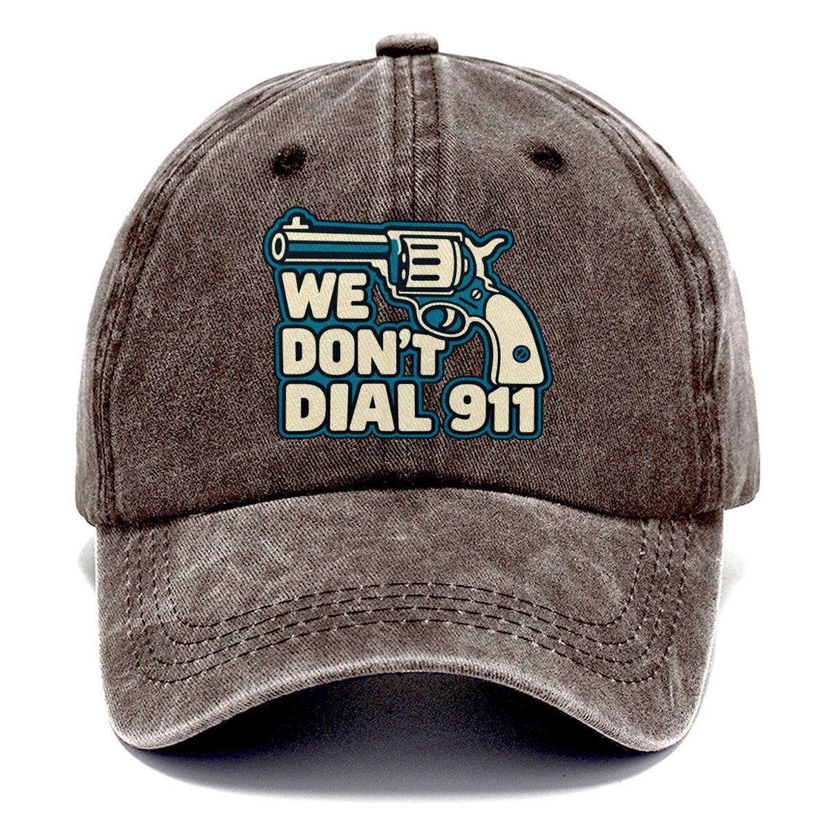Continuous Line Mark We Don't Dial 911 Classic Cap – Brown