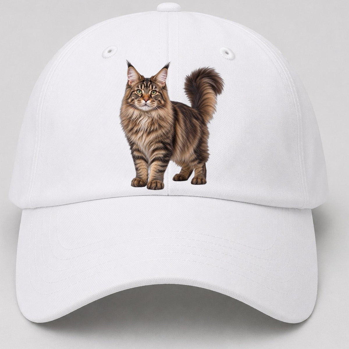 Maine Coon Standing Three Quarter Realistic Cat Portrait Baseball Cap – White