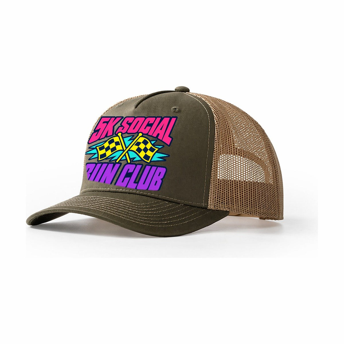 5K Social Run Club 90S Running Clubs Trucker Hat – Olive Khaki