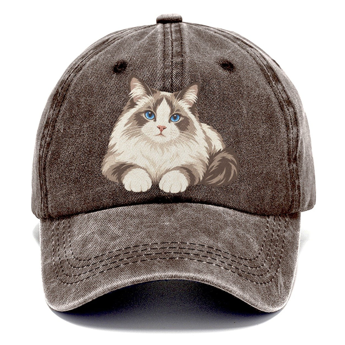 Ragdoll Reclining Paws Forward Realistic Cat Portrait Classic Cap – Brown