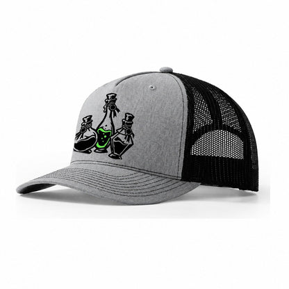 Apothecary Potion Bottle Trio Witch Magic Trucker Hat – Sport Grey Black