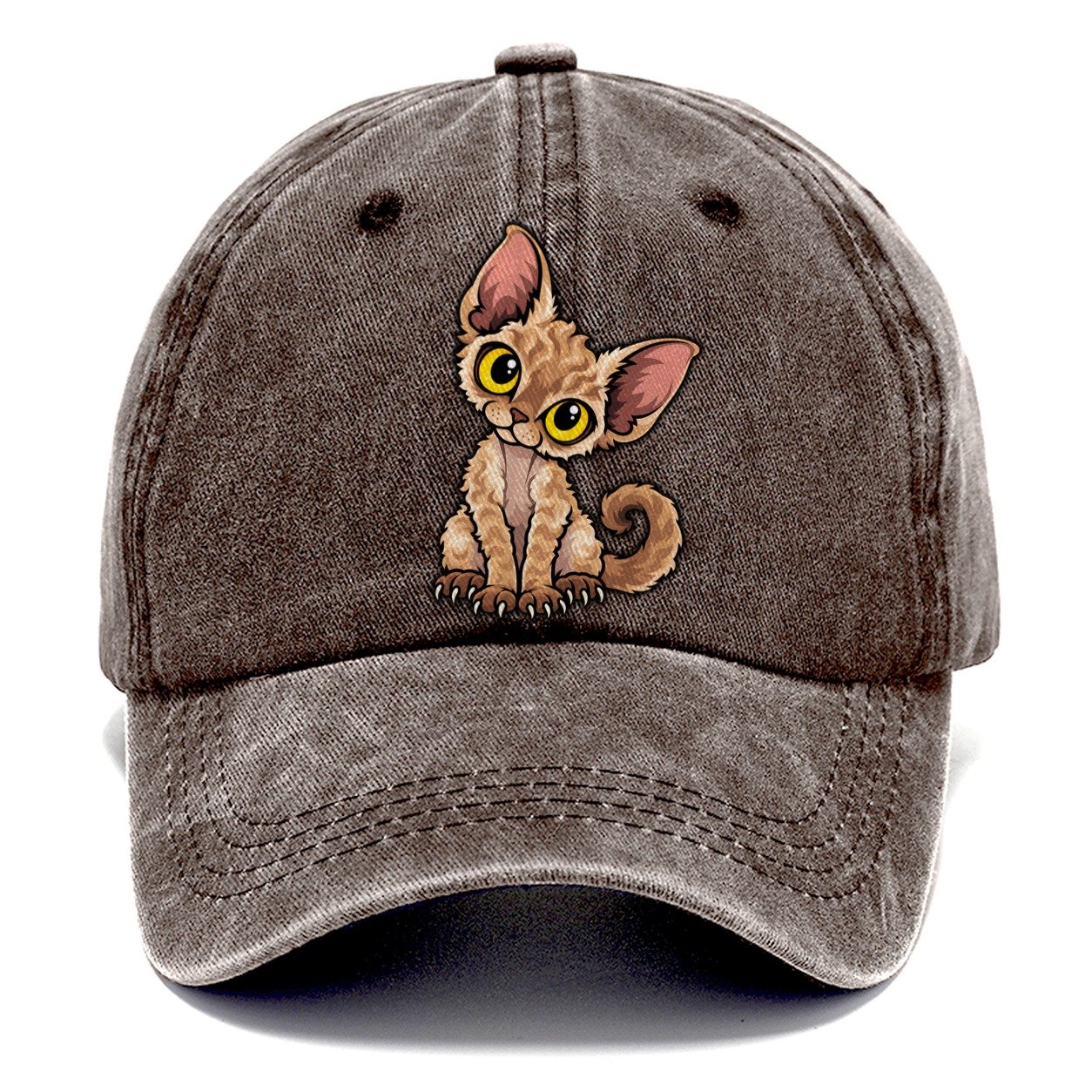 Devon Rex Head Tilt Peeking Cats Classic Cap – Brown