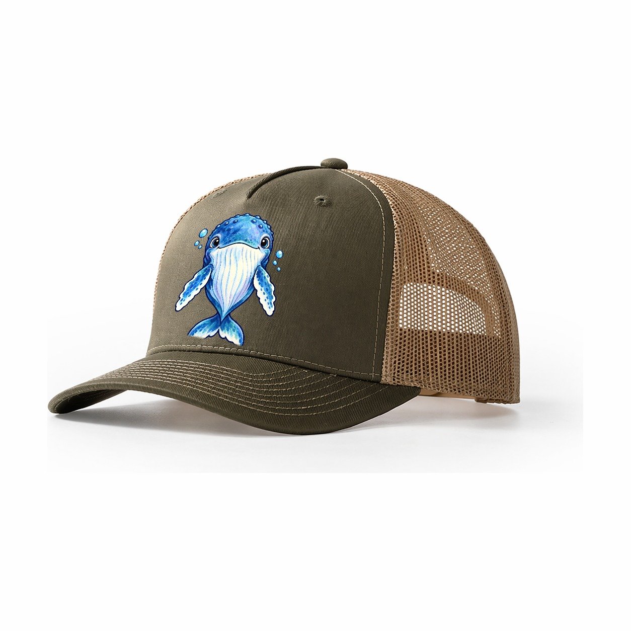 Humpback Whale Front Float Sea Sprite Trucker Hat – Olive Khaki