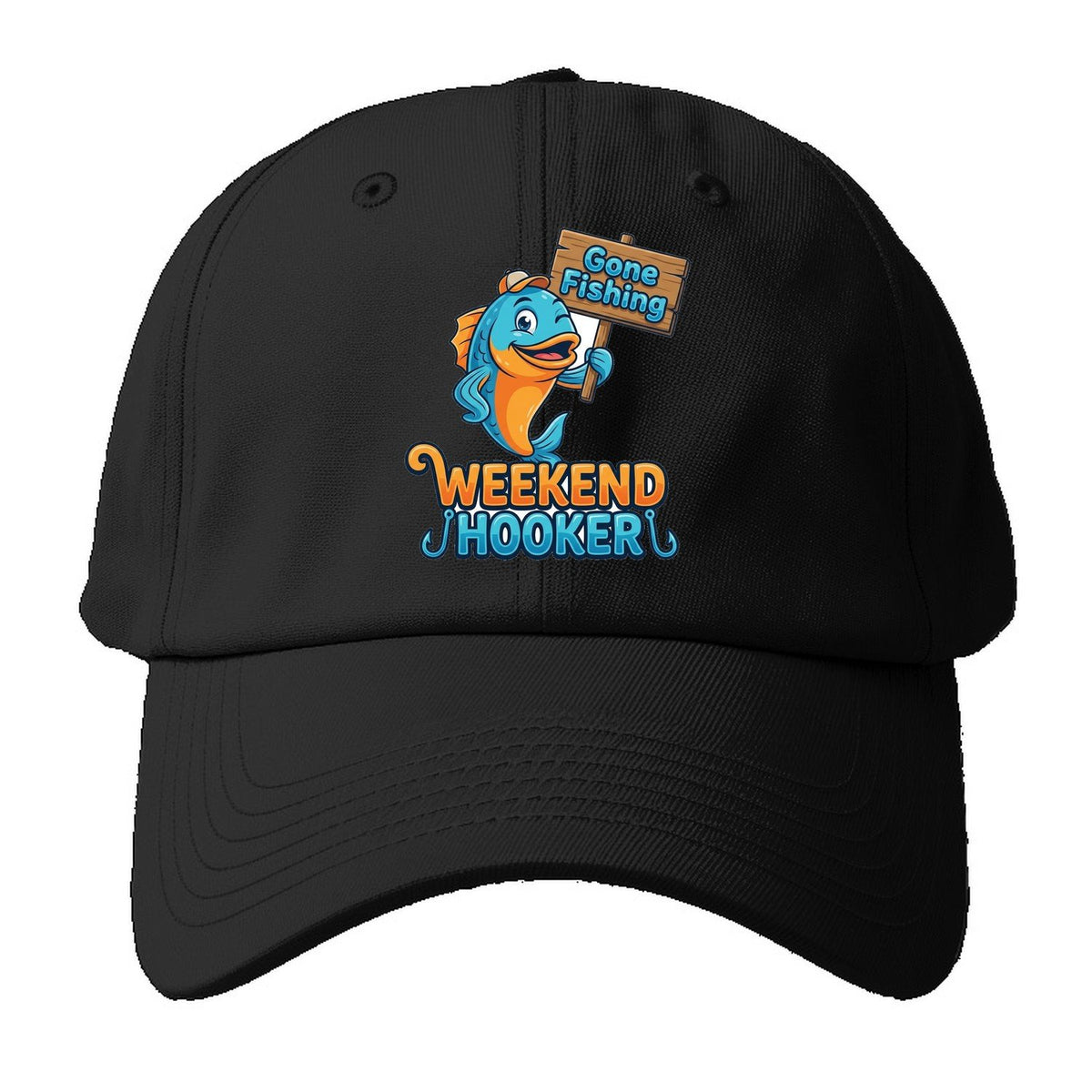 Gone Fishing Weekend Hooker Baseball Cap – Black
