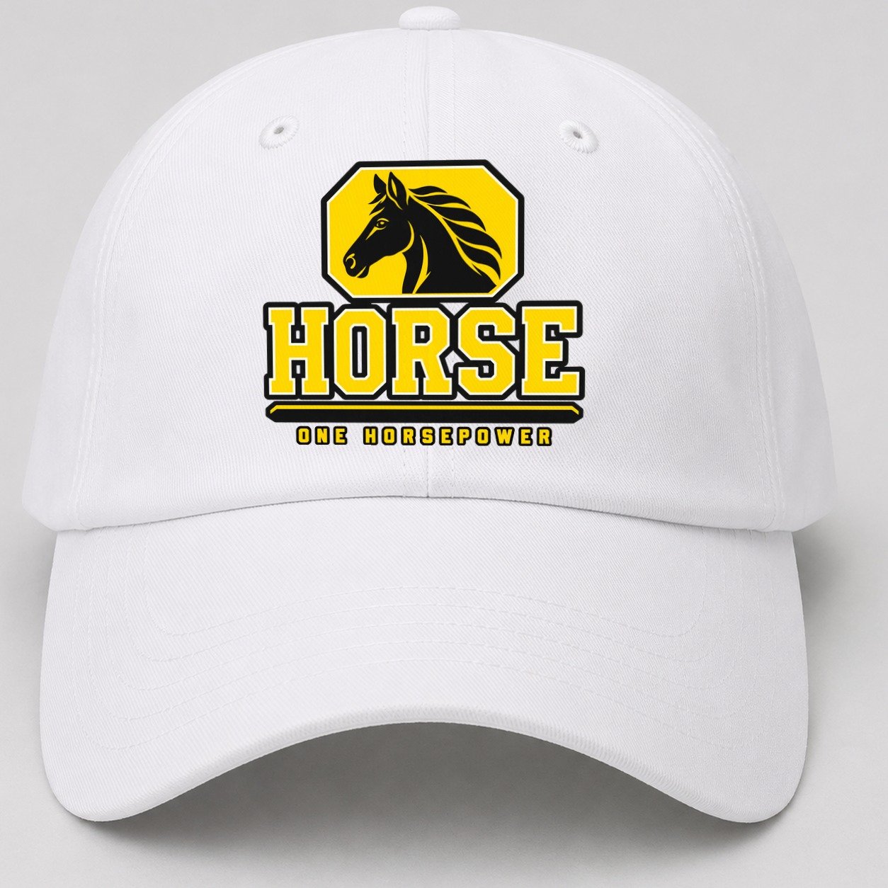 Horse One Horsepower Heavy Duty Baseball Cap – White
