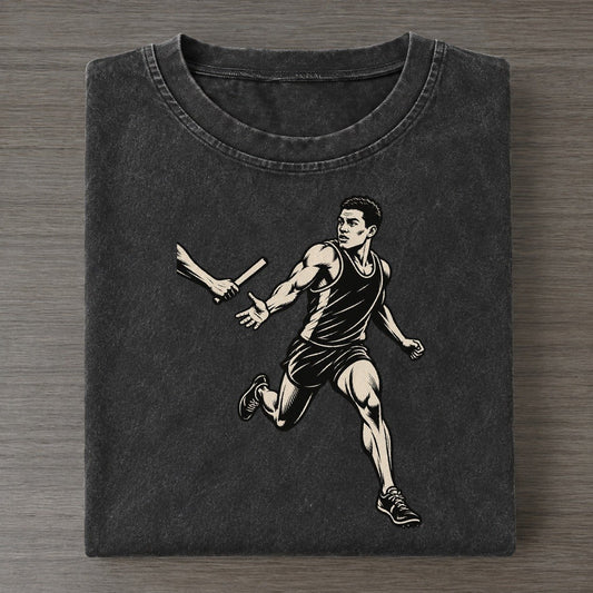 Relay Runner Receiving Baton Global Sports Ink Figures Vintage T-shirt – Black