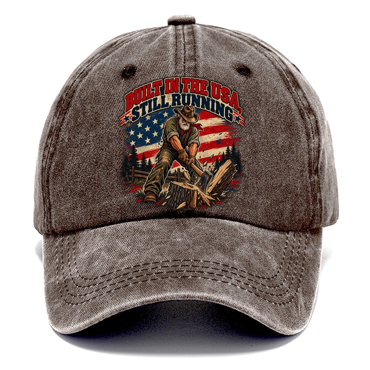 Built In The Usa Still Running Old Man Strong Classic Cap – Brown