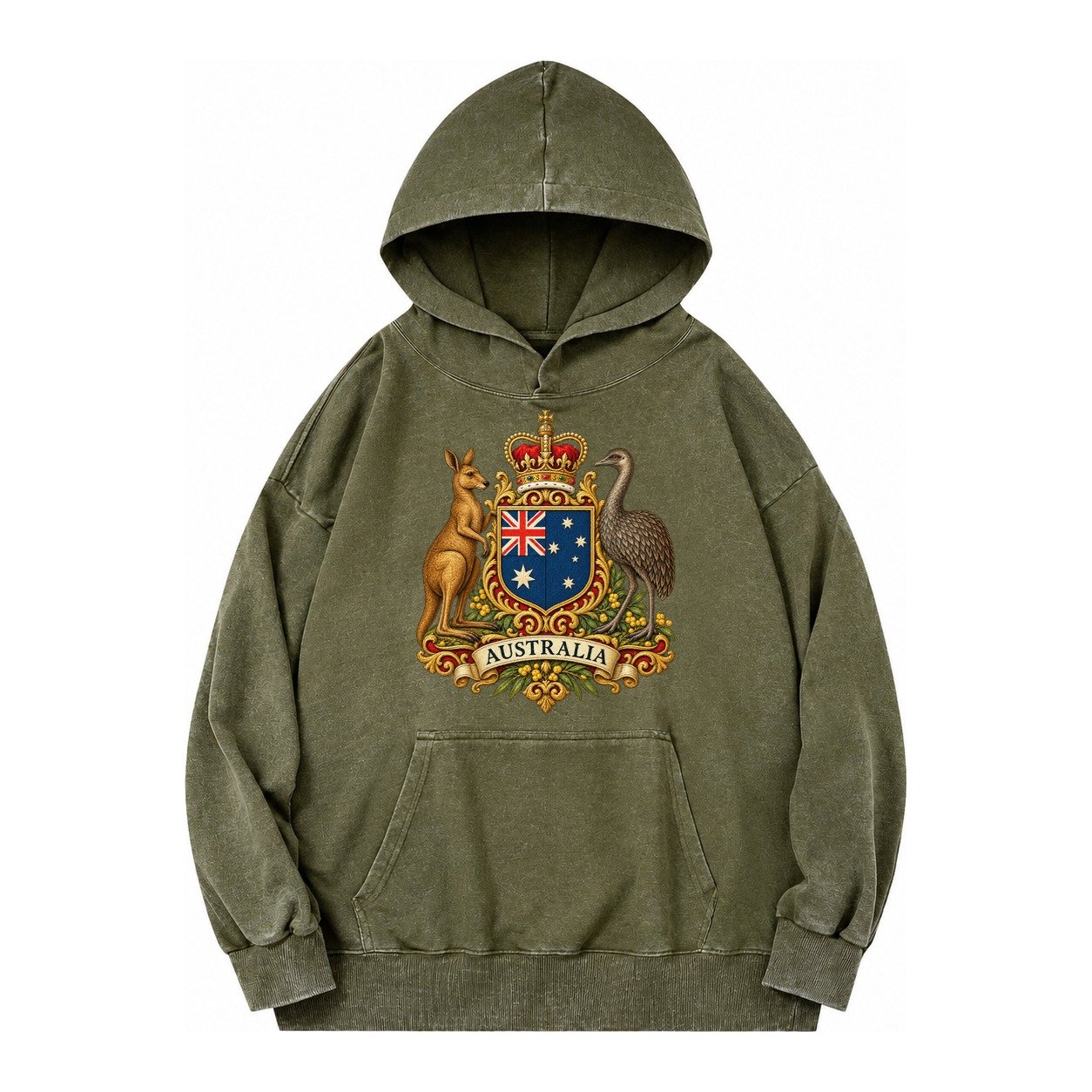 Heritage Coat Badge Vintage Washed Hoodie – Army Green