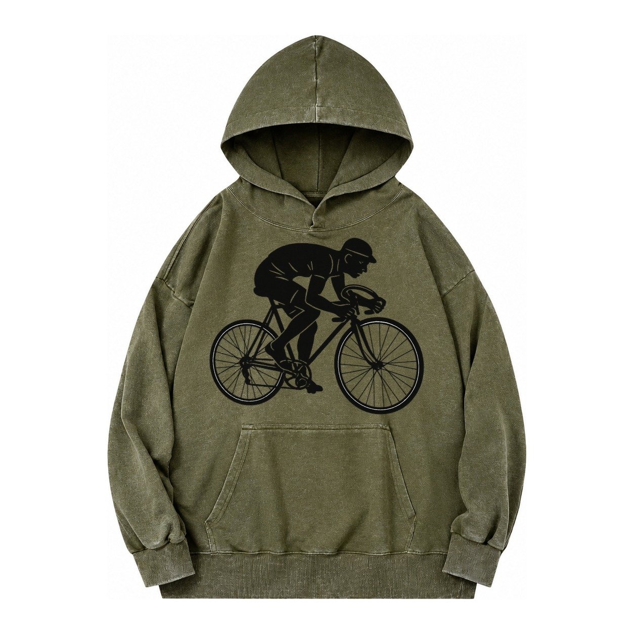 Cyclist Sprinting In Racing Position Vintage Washed Hoodie – Army Green
