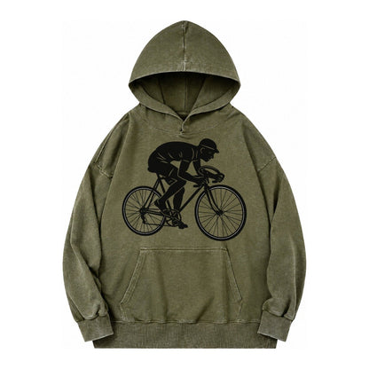Cyclist Sprinting In Racing Position Vintage Washed Hoodie – Army Green