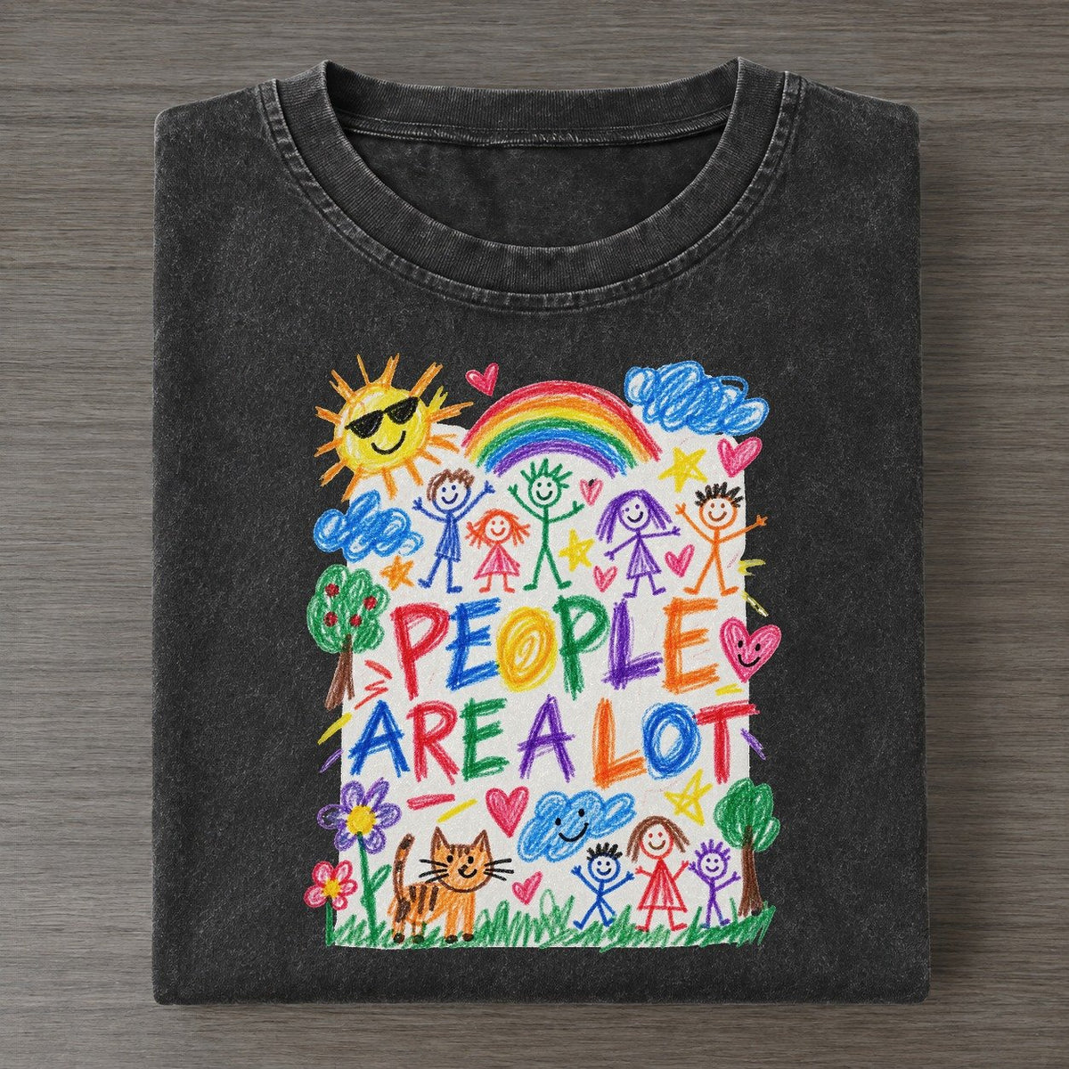 People Are A Lot Crayon Hour Vintage T-shirt – Black