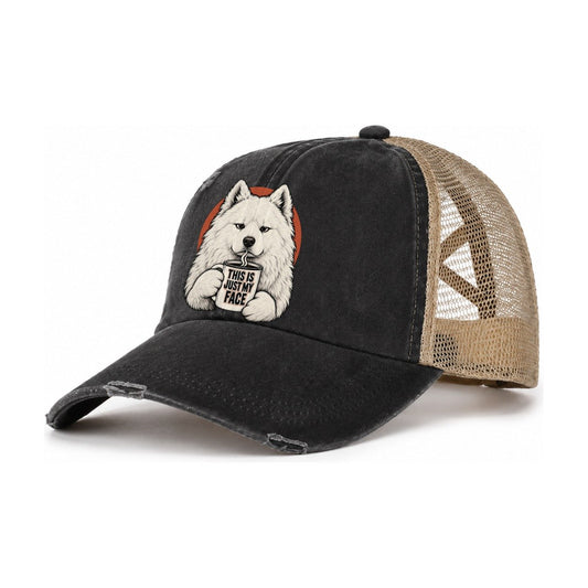Samoyed Mug Truths Dog Mug Truths Women's Ponytail Trucker Hat – Washed Black Khaki