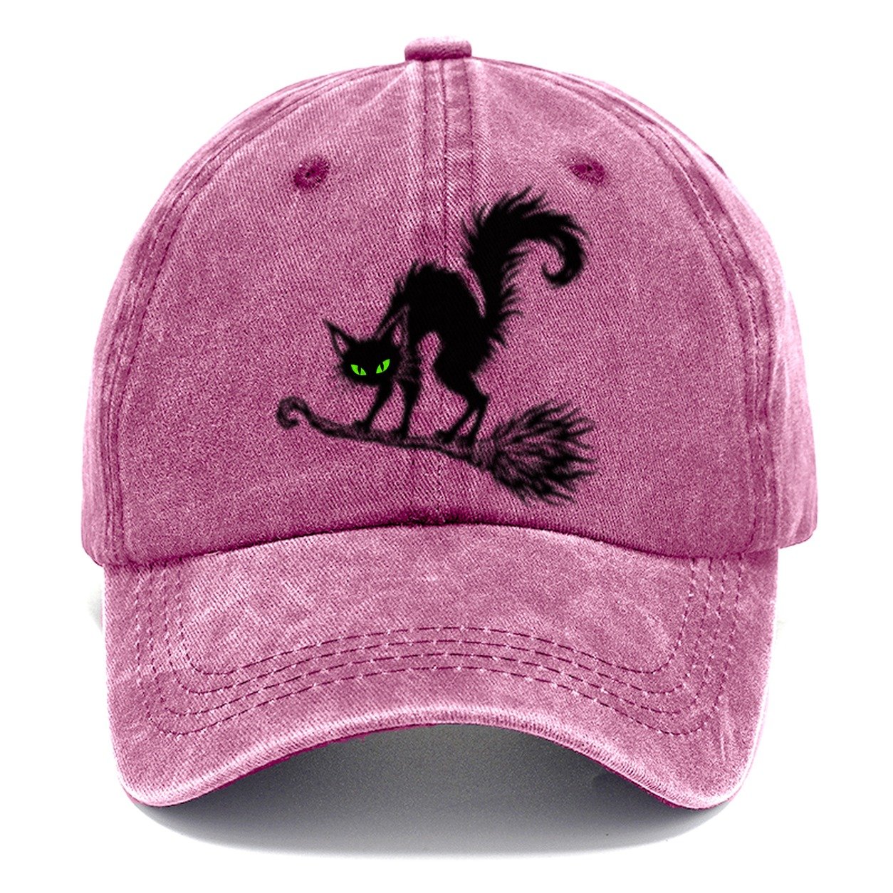 Black Cat Arched On A Broomstick Witch Magic Classic Cap – Dusty Rose