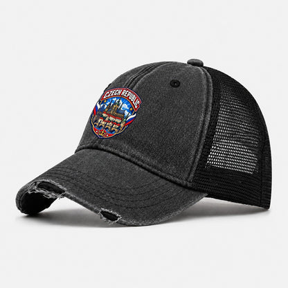 Czech Republic Retro Badge Country Logos Washed Trucker Hat – Black