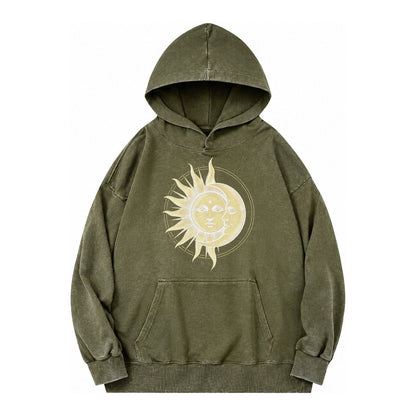Celestial Harmony Vintage Washed Hoodie – Army Green