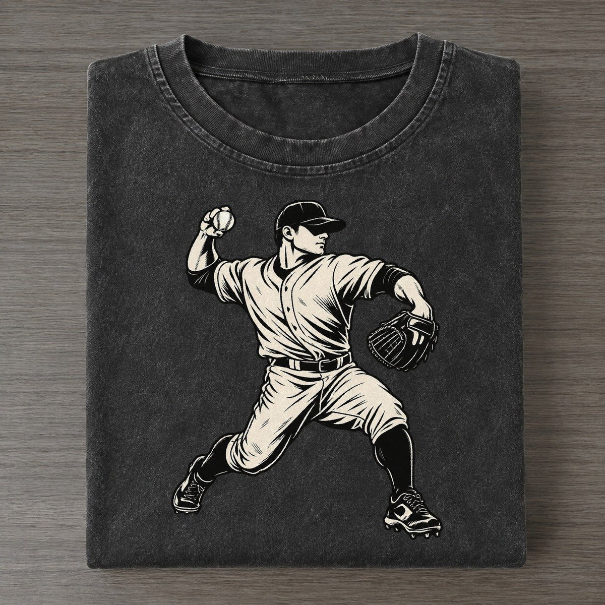 Baseball Pitcher Stride Global Sports Ink Figures Vintage T-shirt – Black