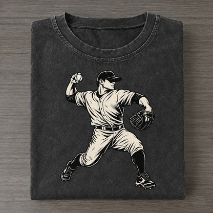 Baseball Pitcher Stride Global Sports Ink Figures Vintage T-shirt – Black