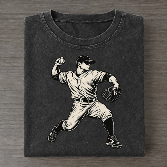 Baseball Pitcher Stride Global Sports Ink Figures Vintage T-shirt – Black