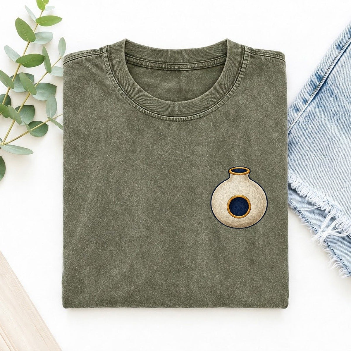 Udu Clay Voice Left Chest Vintage T-shirt – Army Green