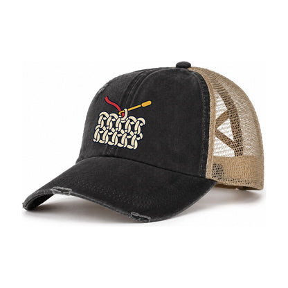 Hook And Yarn Diagram Yarn Crafts Women's Ponytail Trucker Hat – Washed Black Khaki
