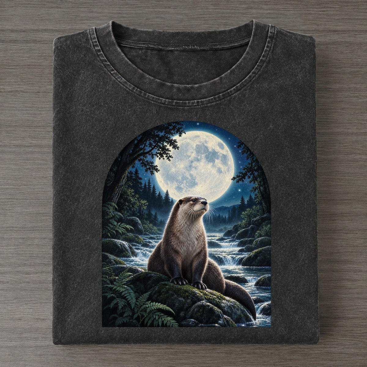 Otter At The Creek Moon Country Vintage T-shirt – Black
