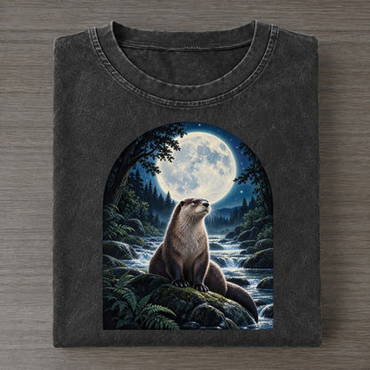 Otter At The Creek Moon Country Vintage T-shirt – Black