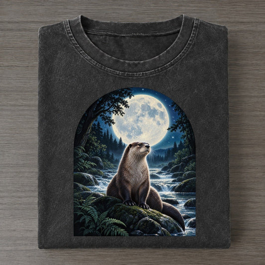 Otter At The Creek Moon Country Vintage T-shirt – Black