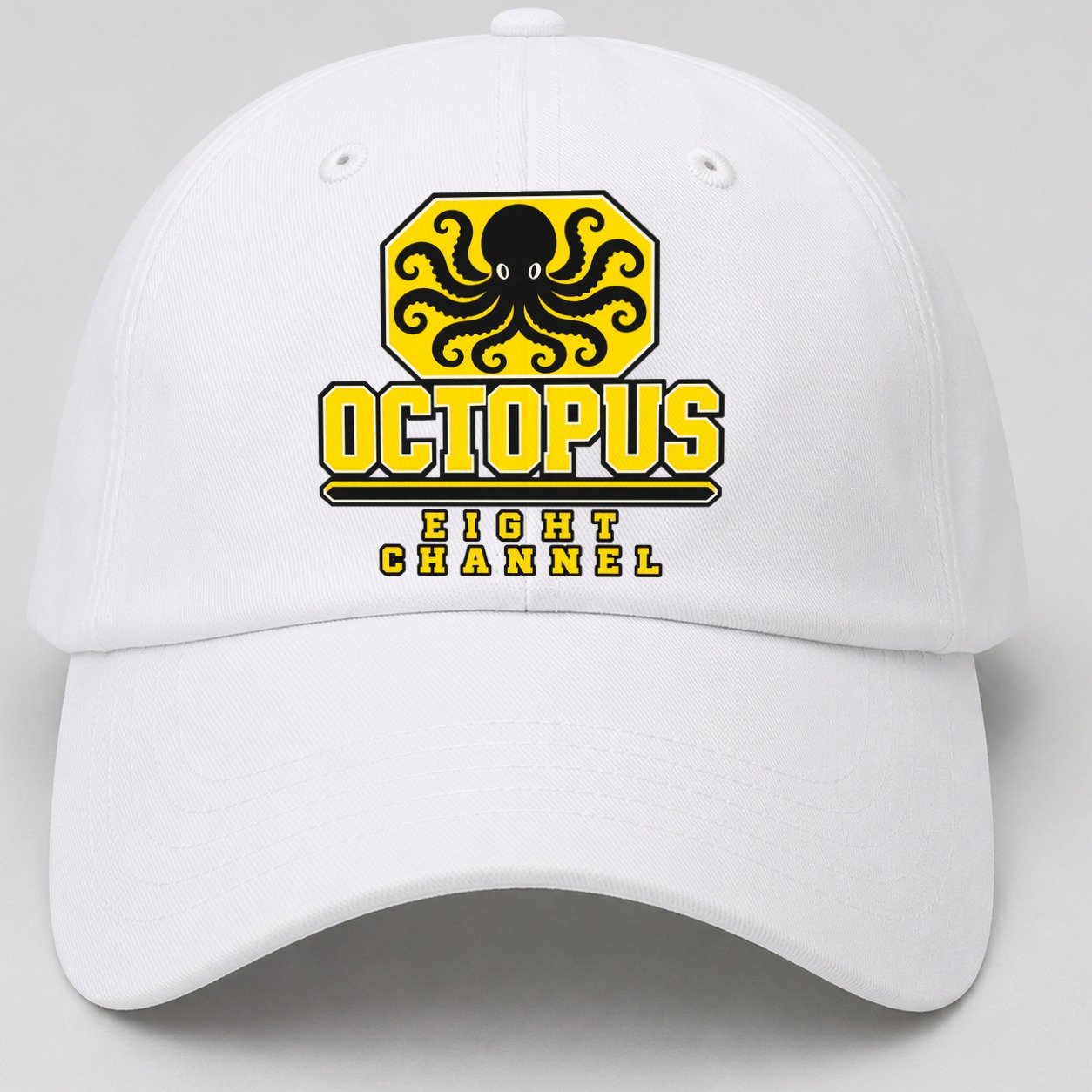 Octopus Eight Channel Heavy Duty Baseball Cap – White