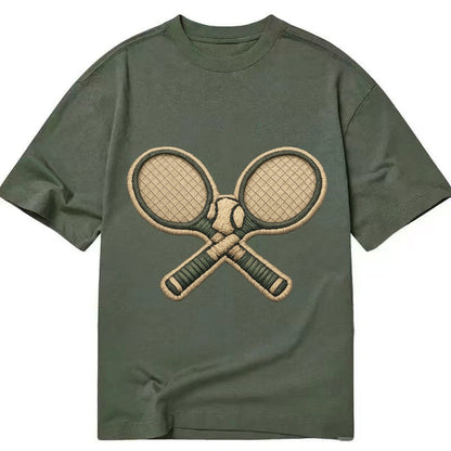 Embroidered Patch Design Tennis Racket Crossed Tennis Racket Classic T-shirt – Army Green
