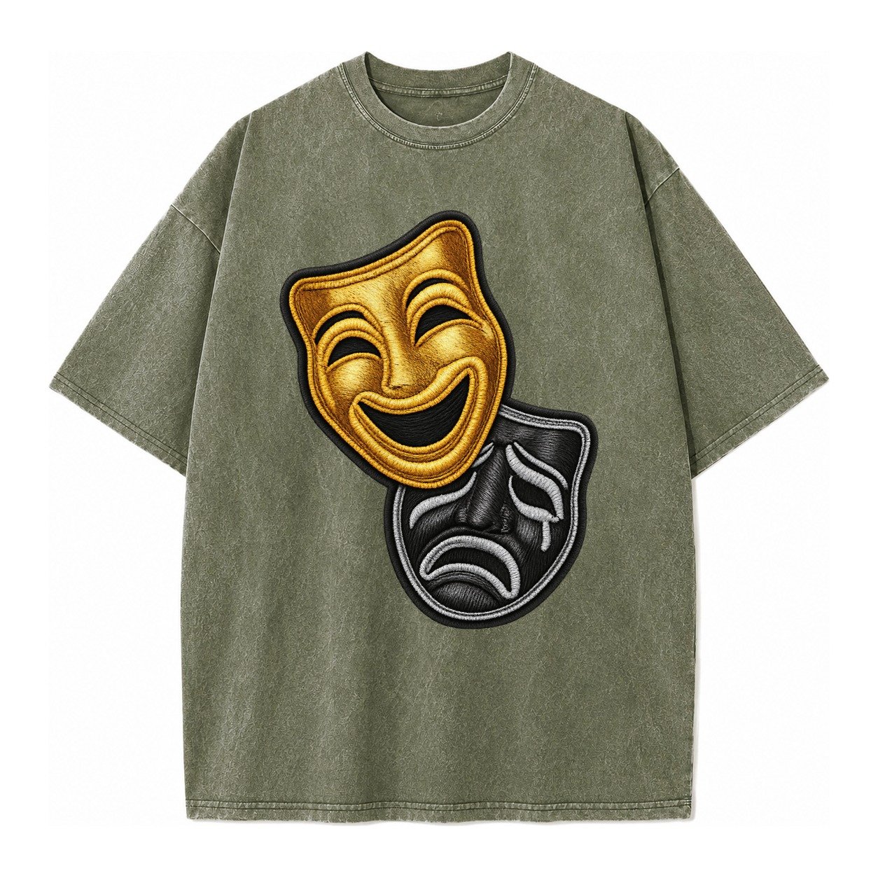 Broadway Masks Comedy Tragedy Masks In Gold And Black Theate Vintage T-shirt – Army Green